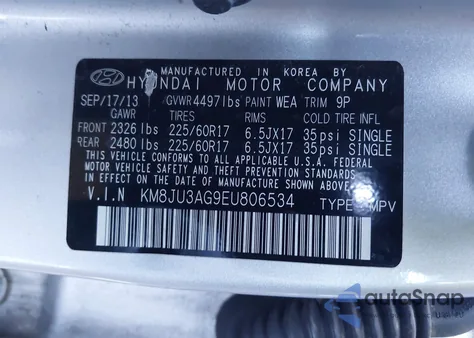 2014 Hyundai Tucson Se from USA, damaged, VIN KM8JU3AG9EU806534